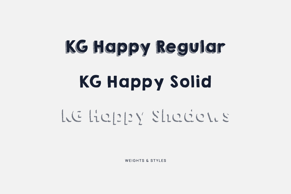 KG Happy Solid Font, Shadows, and Regular.